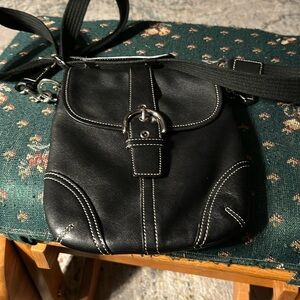 Coach Mimi crossbody bag with canvas adjustable strap black 8 1/2 by 7 snap clos